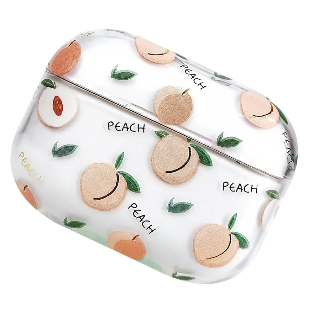 

Peach Earphone Case Compatible for Airpods Clear PC Material Scratch Proof Impact Resistant Cartoon Fruit Pattern Long
