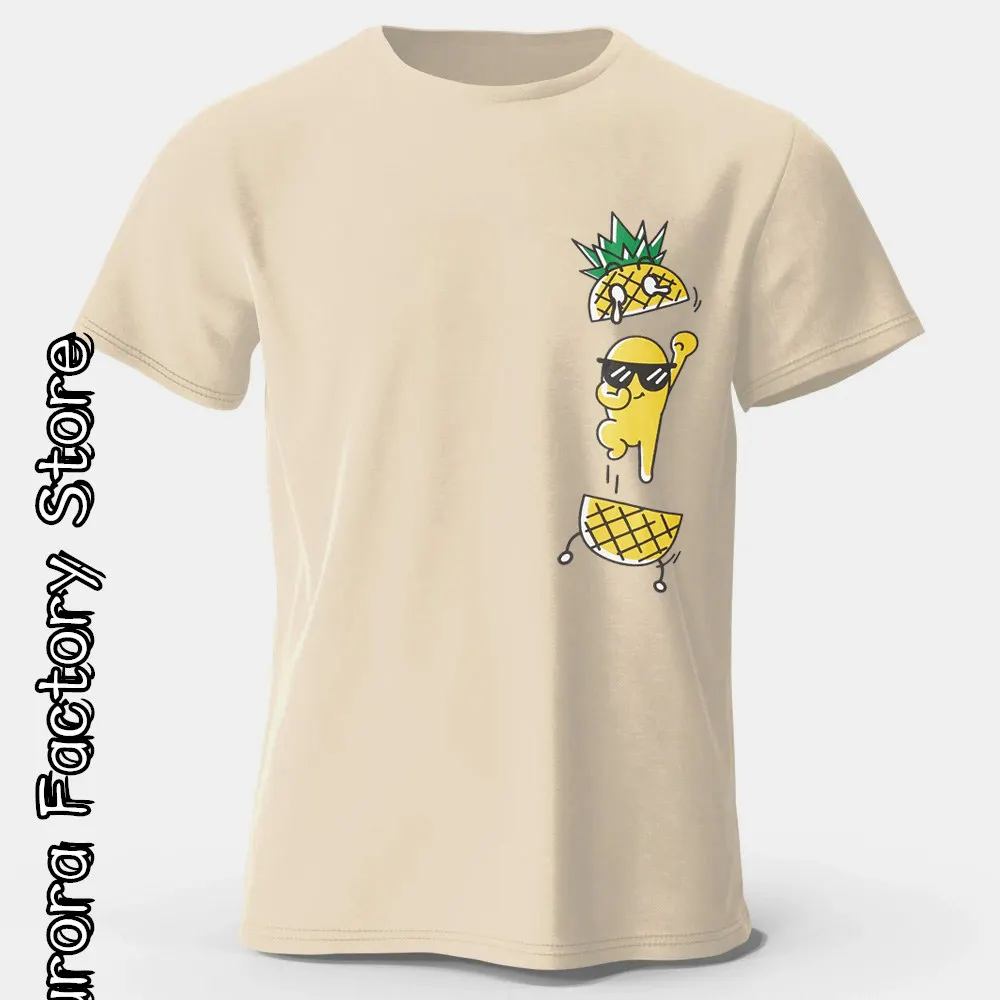 Summer Men Cotton T-Shirt Fashion Tops Tees Male Casual Stylish Short Sleeve Clothing Cartoon Pineapple Printing Streetwear