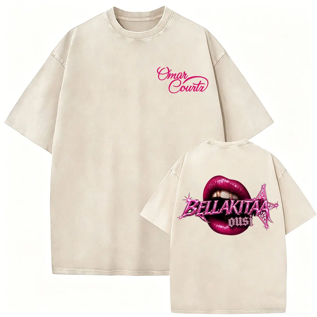 Vintage Washed Omar Courtz Bellakitaa Album Merch T-Shirt für Herren und Damen, Harajuku Hip Hop Punk T-Shirts, lässiges, bequemes Oversized T-Shirt