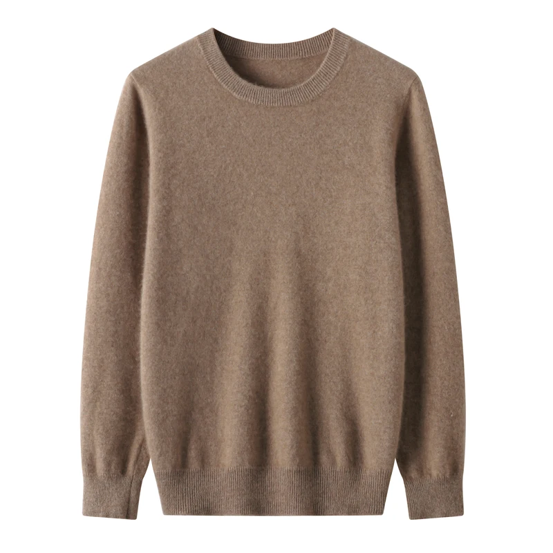 Pull en cachemire à manches longues pour hommes, col rond simple, monochromatique, 100% pure laine, chaud, ample, automne, hiver, nouveau