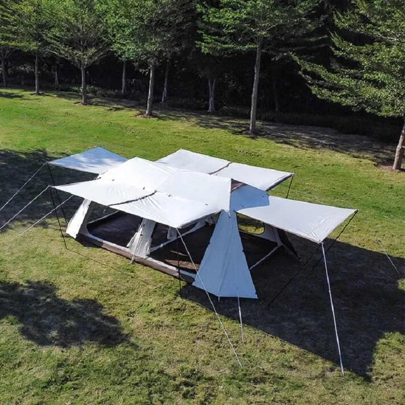 newTwo bedrooms and one living room automatic big tent vinyl thickened sunscreen rain roof 13 villa camping equipment