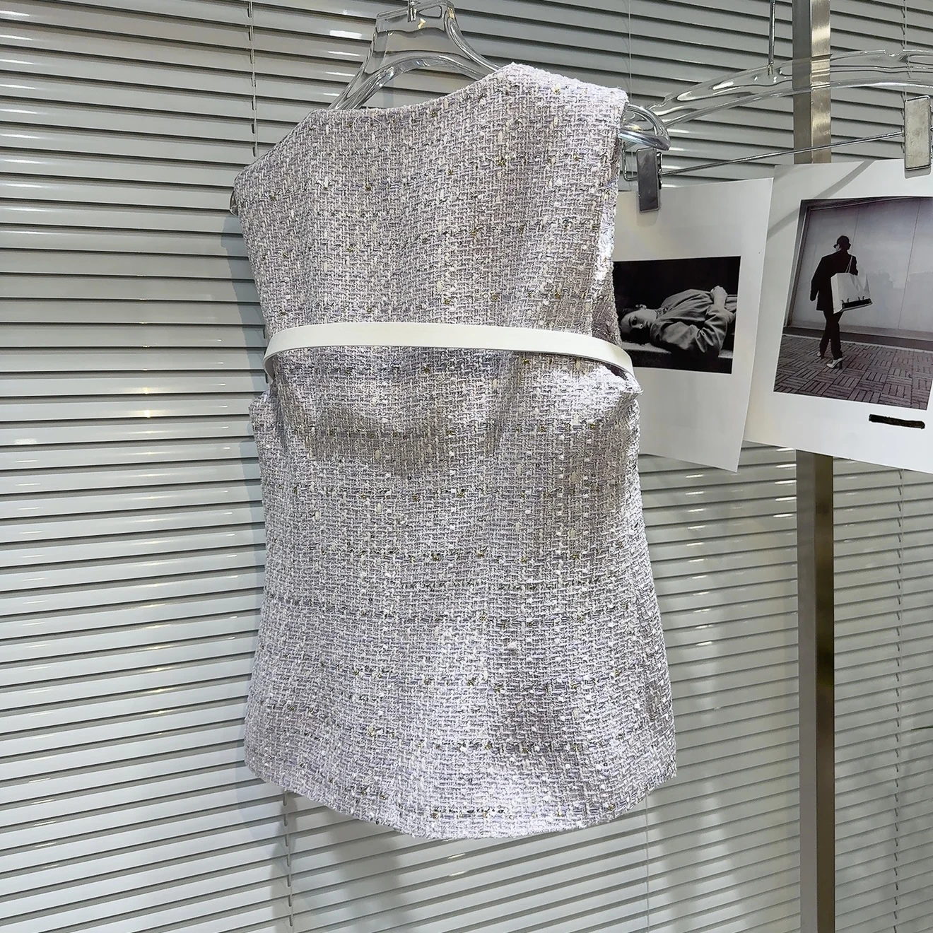 Модный твидовый жилет и атласный длинный комплект Dr с тонким поясом на талии, маленький Fraance Sle, осень 2023, Новое поступление, женская одежда