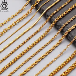 ORSA JEWELS Genuine 925 Sterling Silver Paperclip Chopin Rope Cuban Figaro Box Cable Chain Necklace Simple Basic Chain Collares