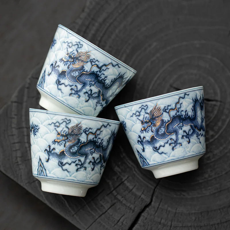 

Gold and Silver Mixed Dragon Pattern Ceramic Kung Fu Small Tea Cup Tasting Cup Master Cup Single Cup