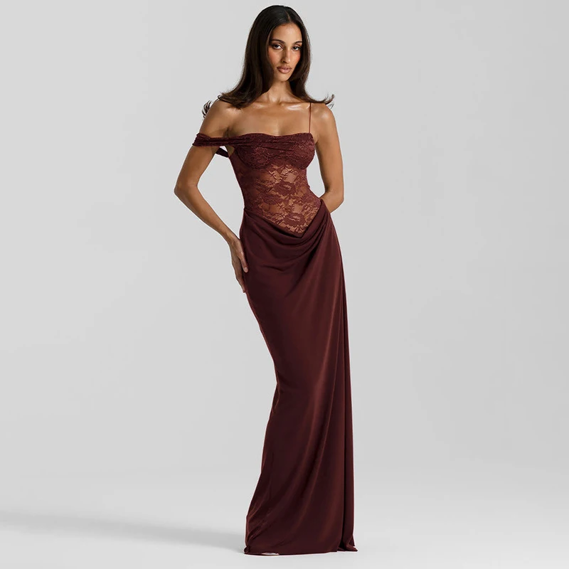 

TARUXY Off-Shoulder Lace See Through Dress Women's High Waist Sleeveless Backless Sexy Maxi Dress Summer Fashion Party Clubwear