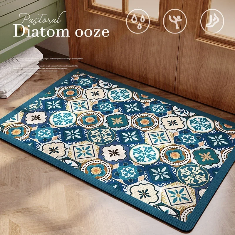 

Bathroom Carpet Absorbent Floor Mats Non-slip Home Decoration American Vintage Bath Rug Diatom Mud Mat Toilet Entrance Doormat