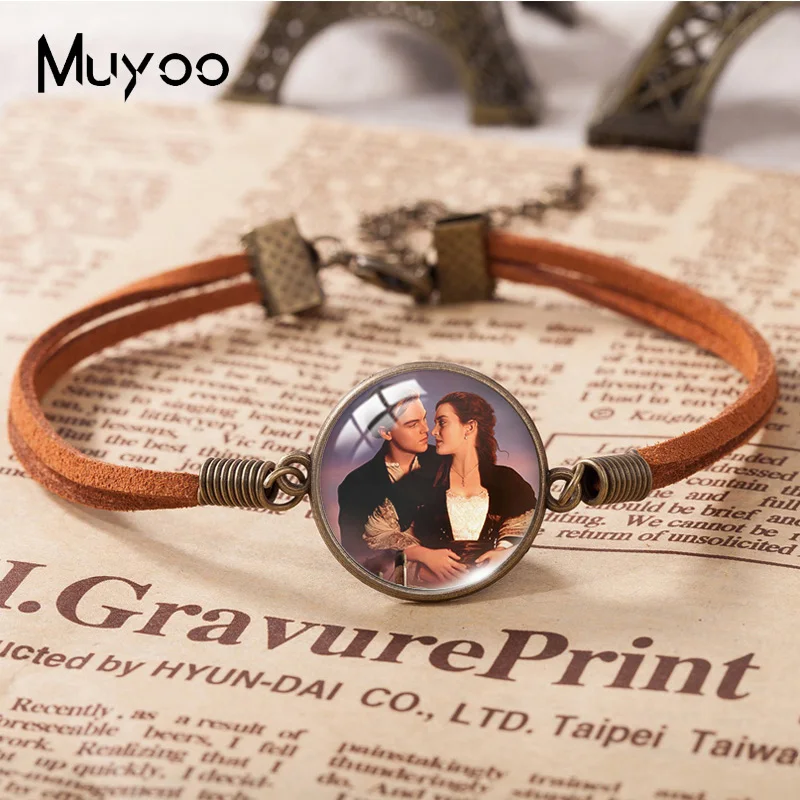 2021 New Movie Titanic Leather Bracelet Jack and Rose Glass Dome Photo Bracelets Handmade Jewelry For Women