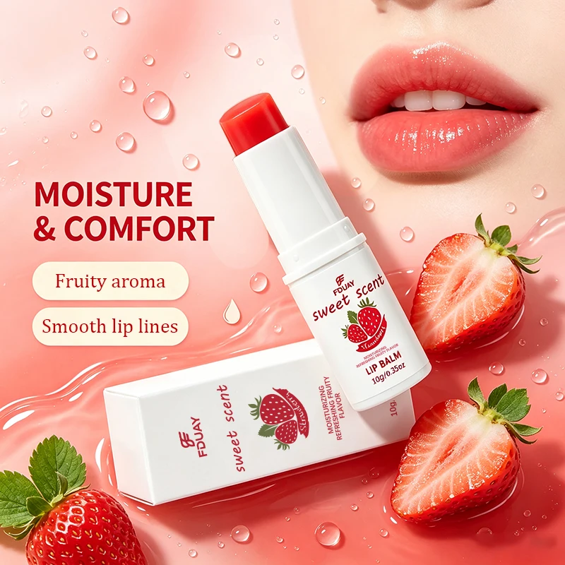 FDUAY Strawberry Lip Balm, Sweet Fruity Aroma, Moisturize Lips, Smooth Lip Lines, Comfortable Daily Lip Care