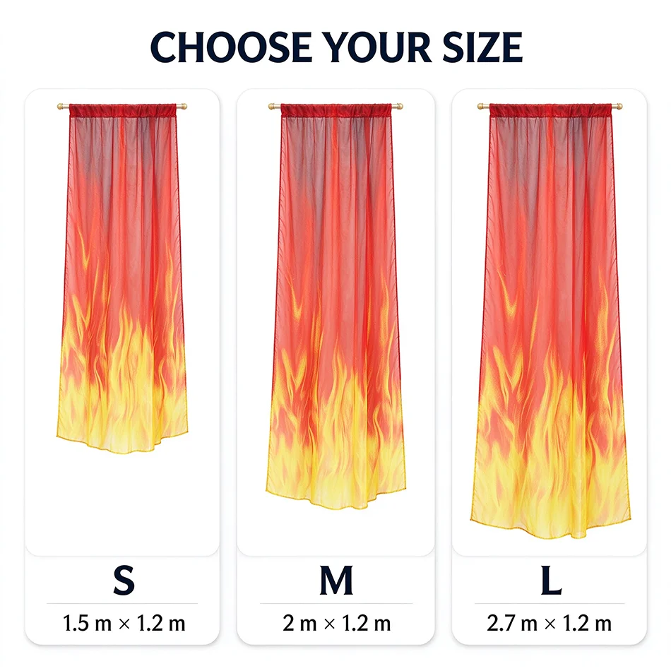 Belly Dance Veil Chiffon Sheer Flame Gradient Dance Scarf for Women Oriental Dance Stage Performance Prop Flowing Fabric