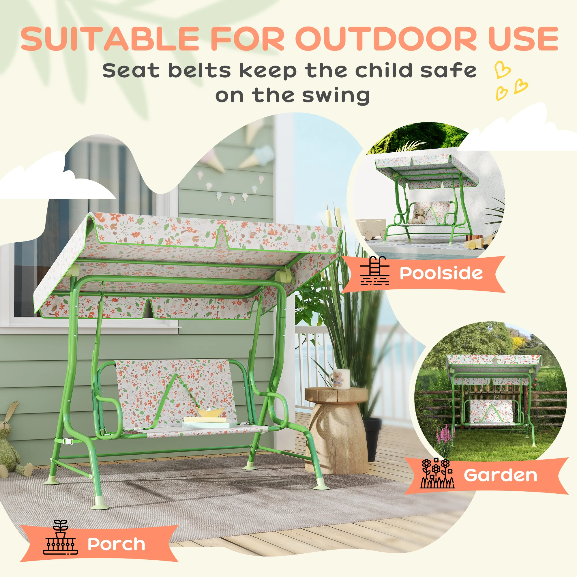 Kids Outdoor Swing Chair with Canopy 6
