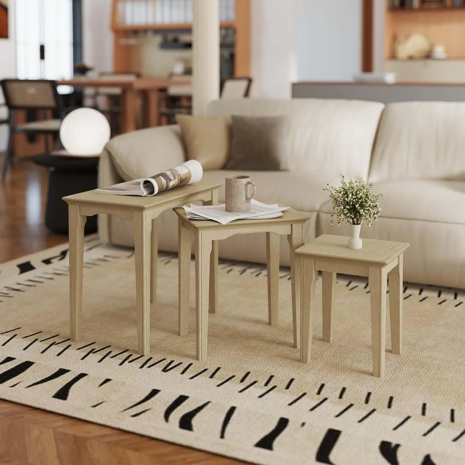 Nesting Tables Set of 3, Small Sofa Side Table Rustic Stacking End Table Rectangle Solid Wood Coffee Tables for Small