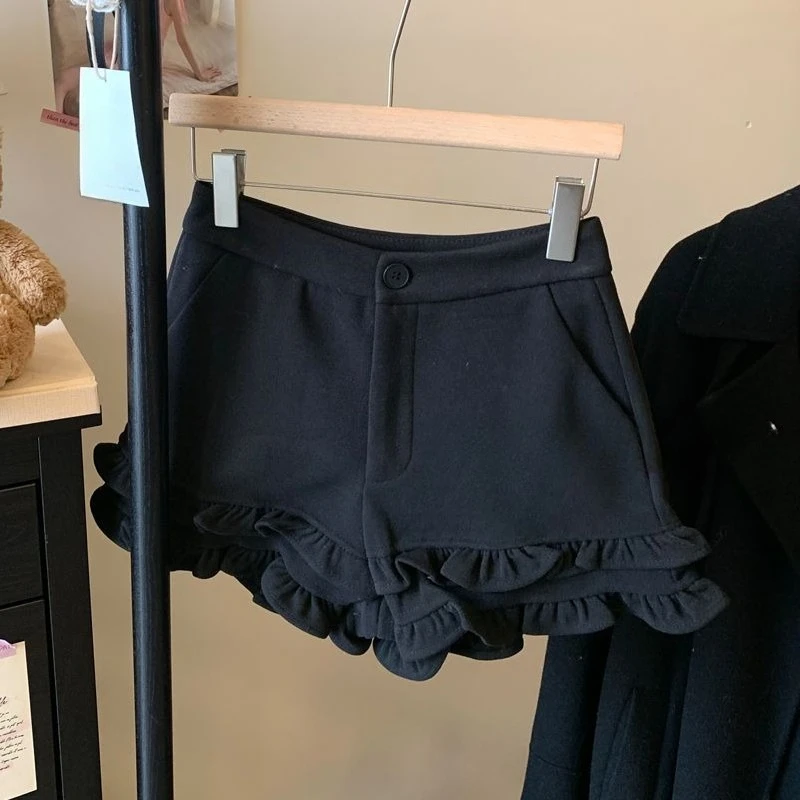 High Waist Black Wide Leg Short Pants Women's Casual Trousers Korean Style A- Line Shorts Solid Japanese Style Fashion Shorts