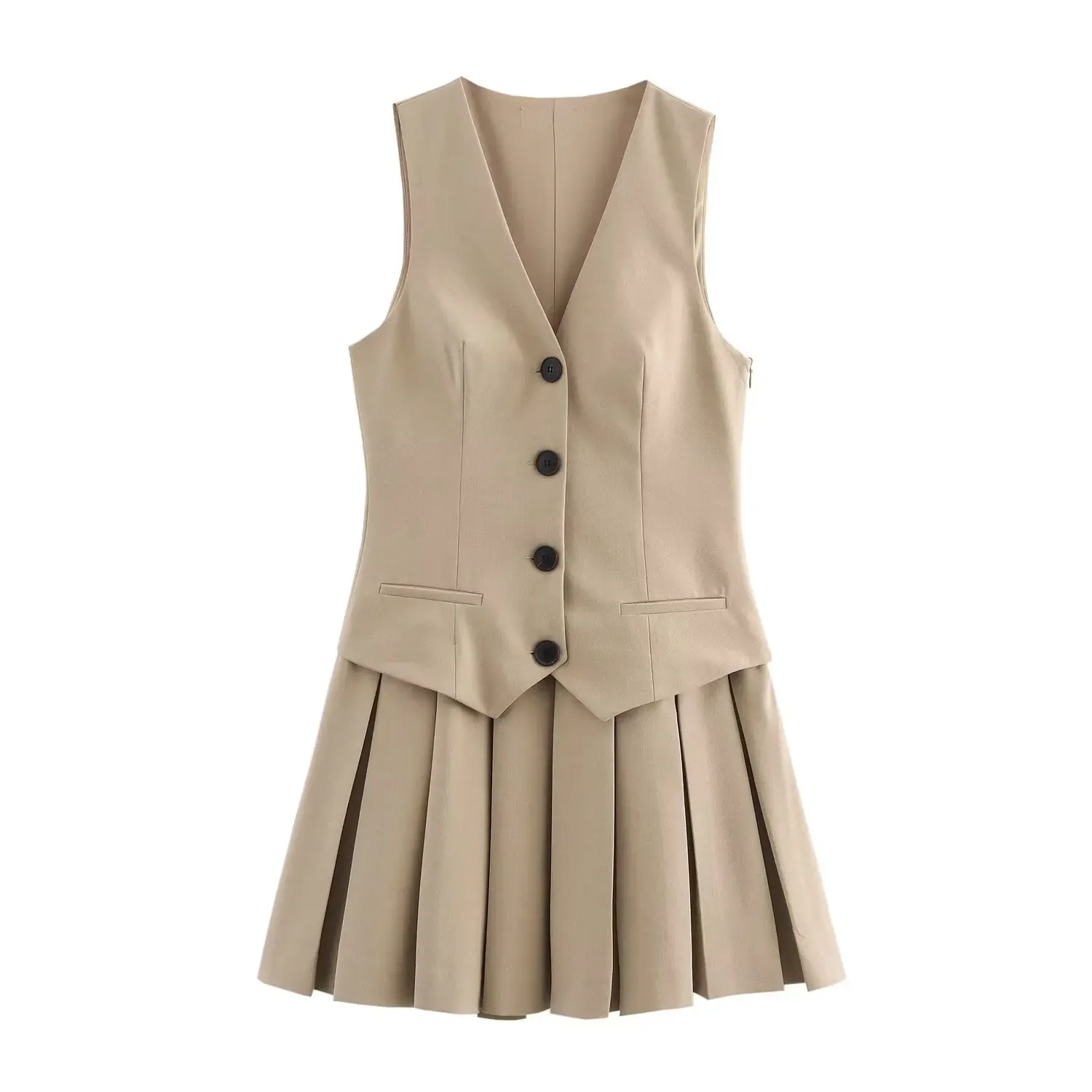 European and American style new temperament high-end fashion all-match vest vest style sleeveless wide pleated dress 2025