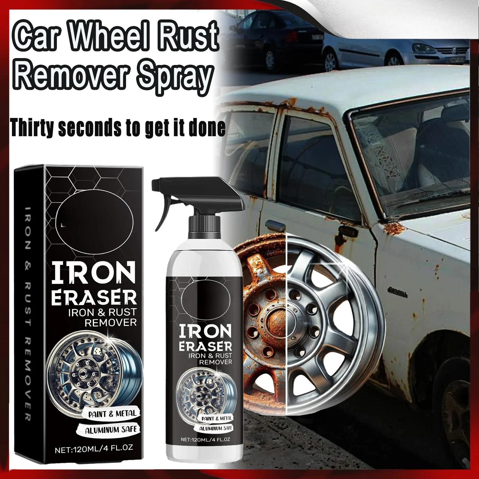 Car Wheel Rust Remover Spray Effective Cleaner for Alloy Rims & Tire Stains Fast-Acting Formula for Car Detailing Restores Shine