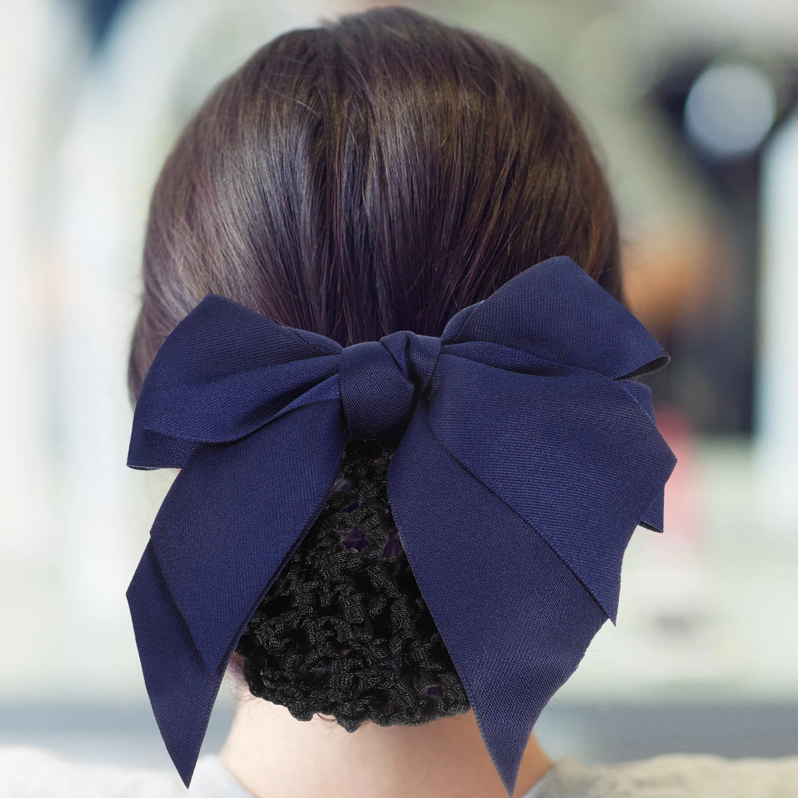 

2pcs Black Hair Net Bowknot Accessory Women Hair Bun Cover Clip Strong Barrettes Nurse Telecommunication Bank Staff Work Uniform