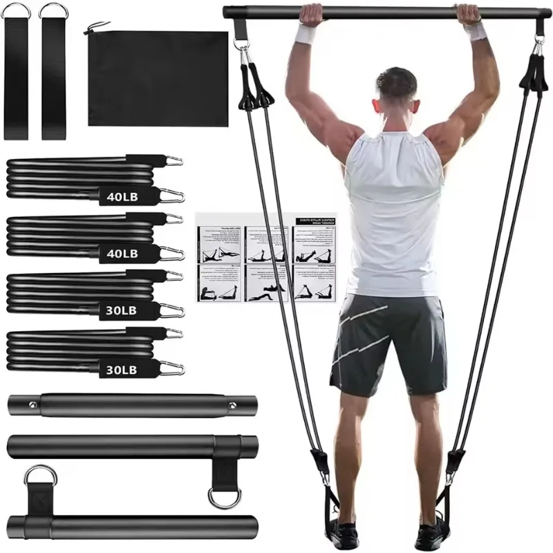 Pilates Bar Kit with Resistance Bands Stackable Band Workout Equipment for Legs Hip Waist Arm Exercise Women & Men Home Gym Yoga