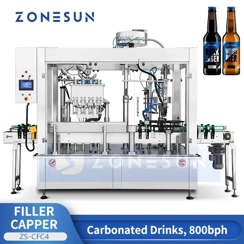 ZONESUN Automatic Beer Bottle Filling and Capping Machine Isobaric Bottle Filler Carbonated Filling Equipment ZS-CFC4