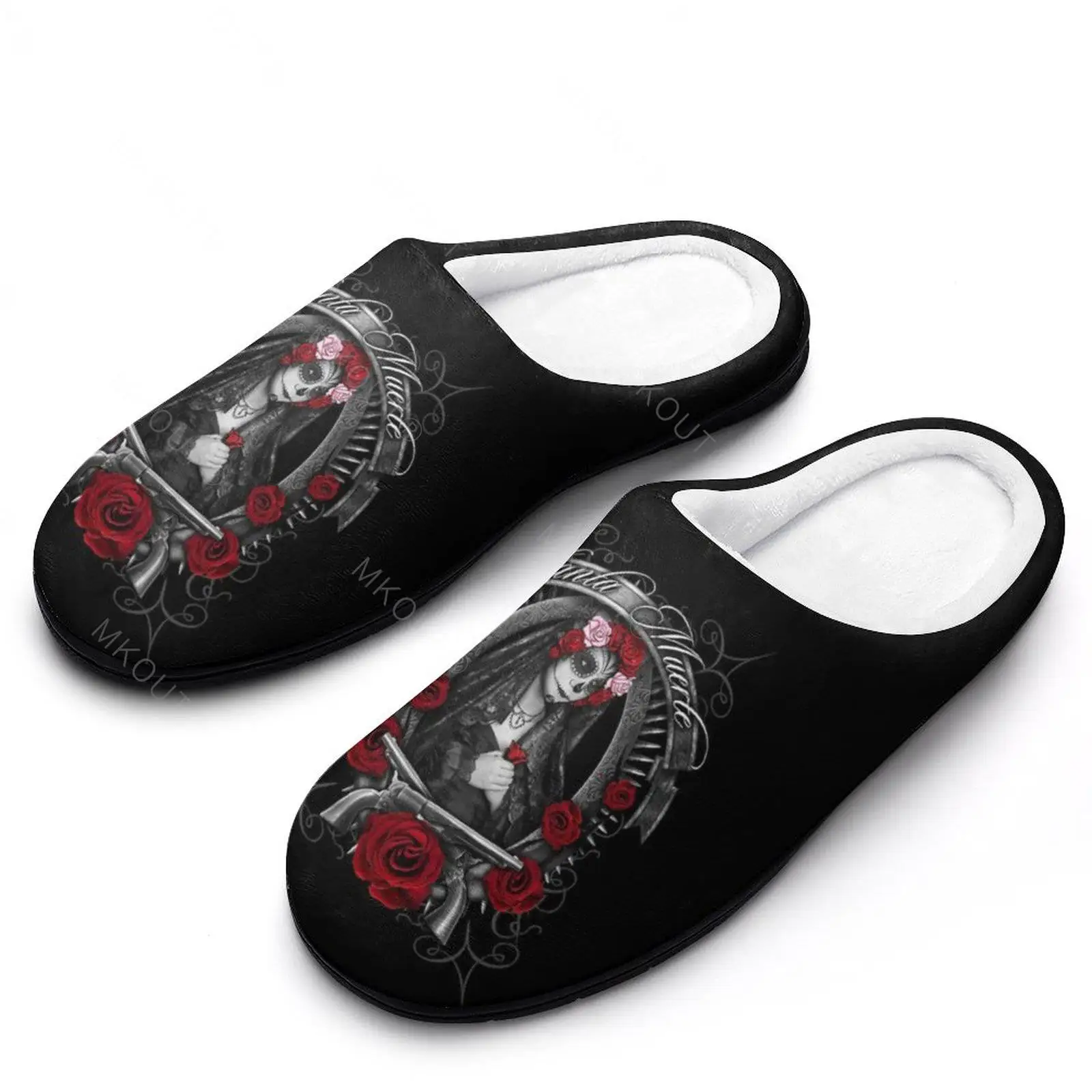 Winter Warm Slippers Santa Muerte (1) Men Women Cotton Slides Non-Slip Couple Home  Flat Loafer Slideruomo Shoes