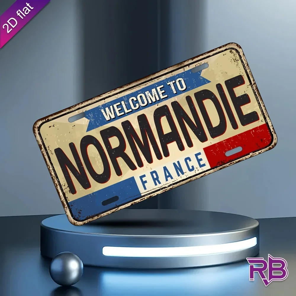 Heritage 2D Flat Metal Sign, Normandie France Retro Iron Painting 15x30cm, Vintage Welcome Text Wall Plaque for Garage Bar Wall