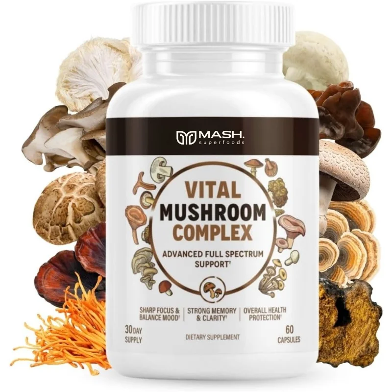 Lions Mane Mushroom Complex for Immune Support -5-in-1 Lion, Chia, and Dance Mushroom Supplement Capsules