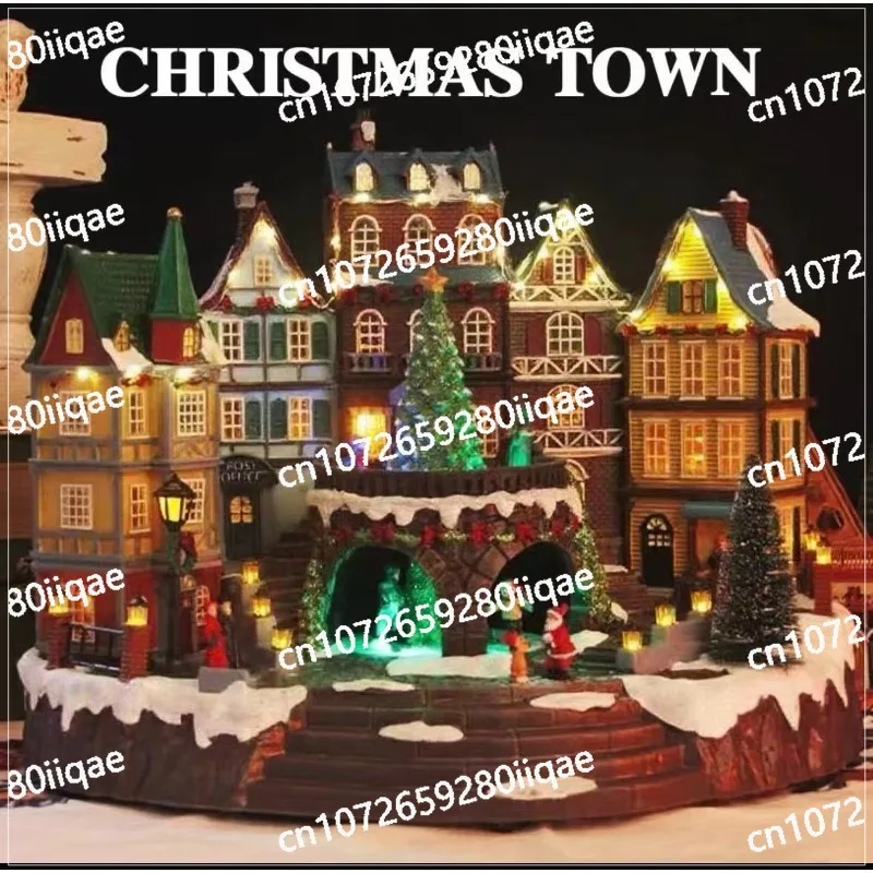 Poly Resin Christmas Village Christmas Gift Resin Craft Tree Rotating with Flash Light Emitting Diode Light Christmas 8 Songs