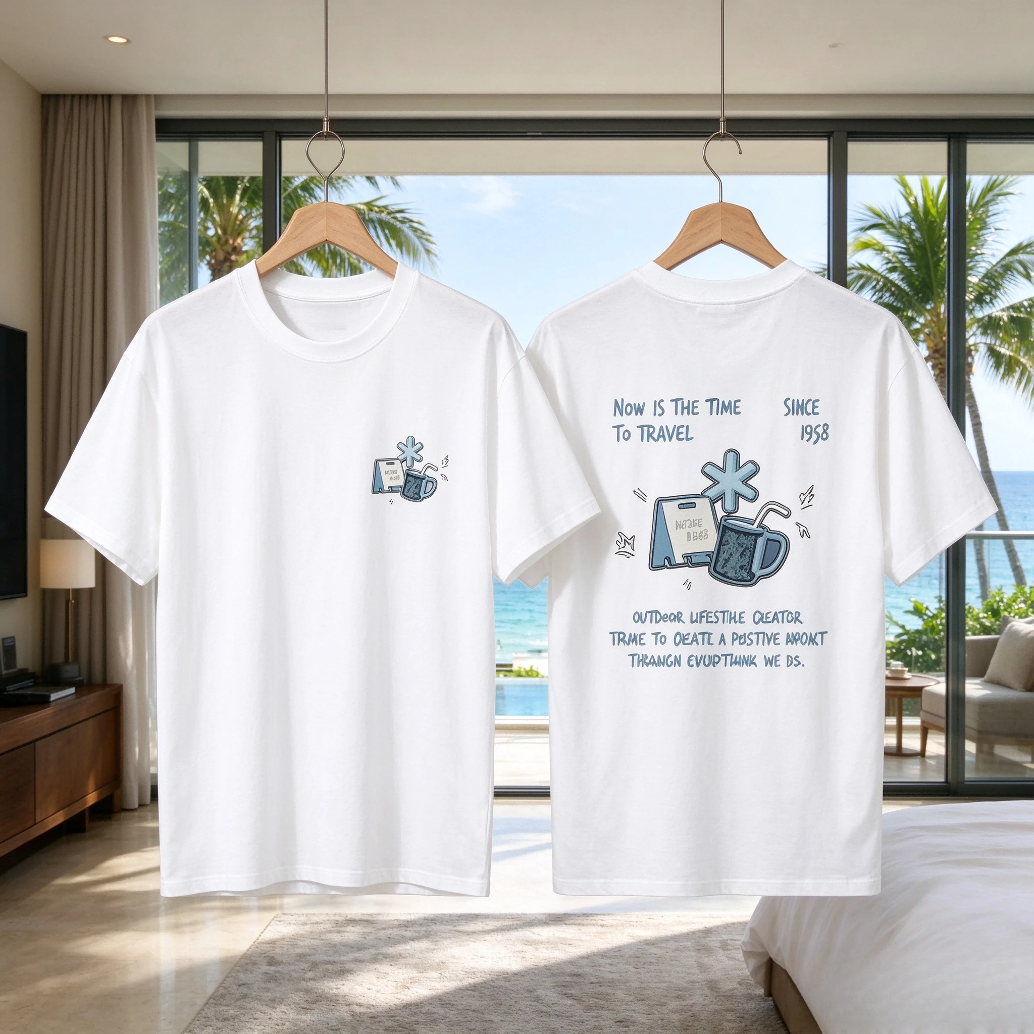 2026 Summer New Print Outdoor Camping Casual Short-sleeved T-shirt Cotton Casual Vacation Men's T-shirt Moisture Wicking