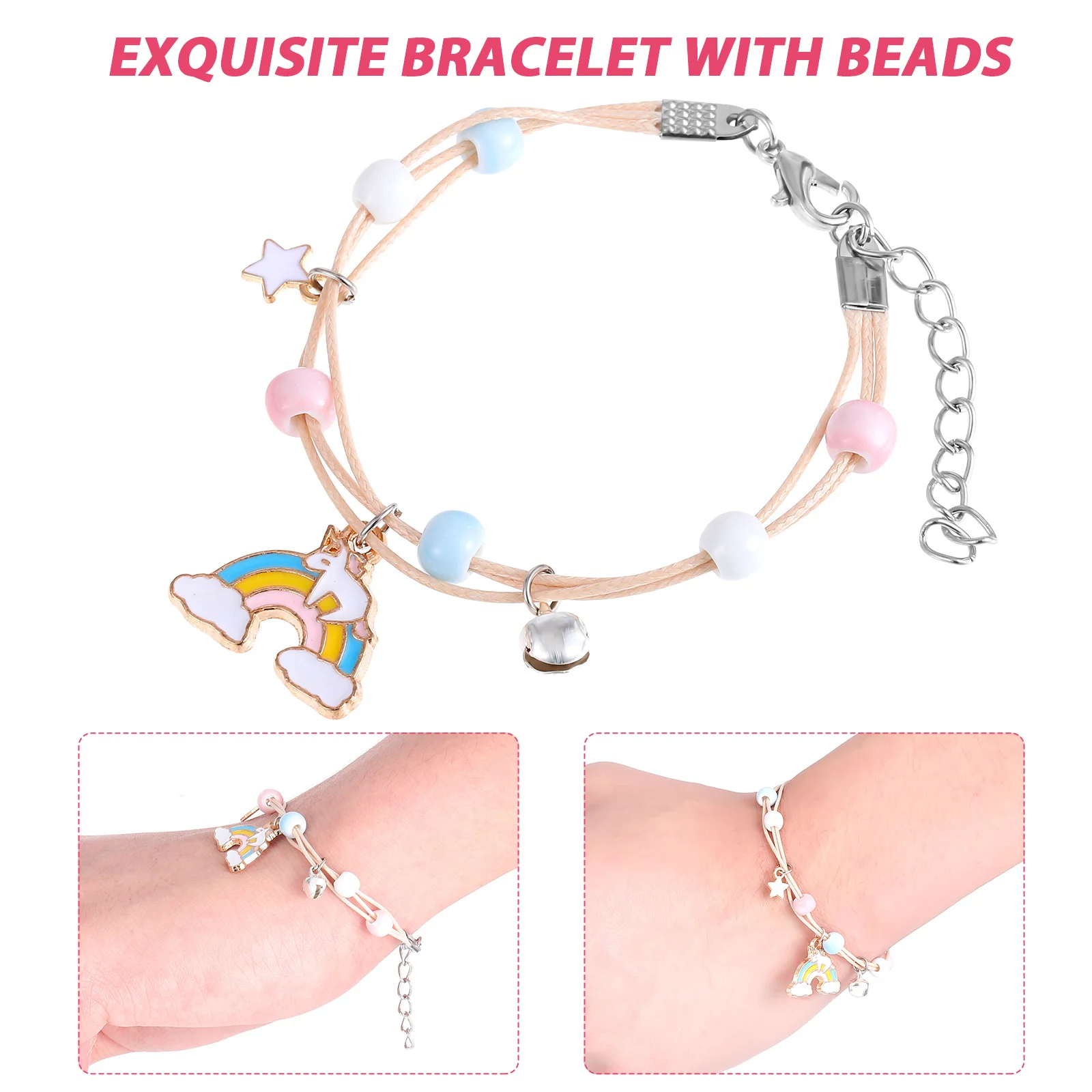 Cartoon Watch for Quartz Movement Watch with Exquisite Beads Bells Bracelet Stylish Birthday 's Day Gifts