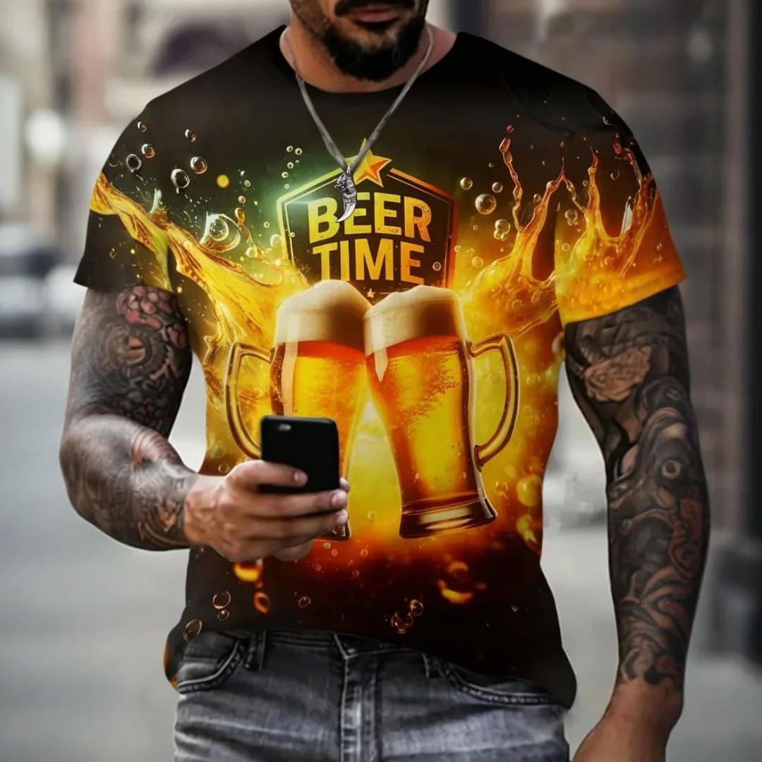

Gradient Beer Printing Men's T-shirt Short Sleeve Summer Outdoor Casual Round Neck Short Sleeve Top Street Men's Clothing