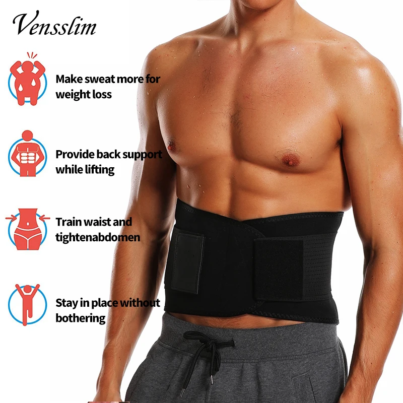 Vensslim Slimming Compression Sauna Sweat Trimmer Belt Men Waist Trainer Hot Thermo Neoprene Slim Corset Body Shaper Strap Band