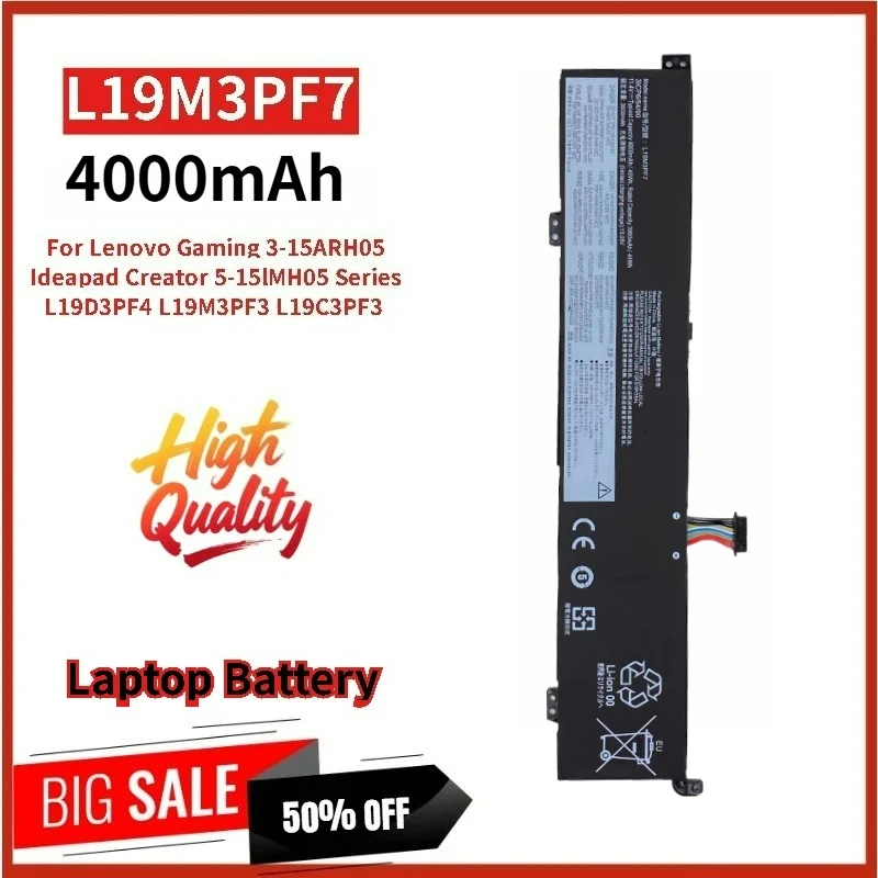 

100% New L19M3PF7 Replacement Laptop Battery 11.4 4000mAh for Lenovo Ideapad Creator 5-15IMH05 Gaming 3-15ARH05 Series