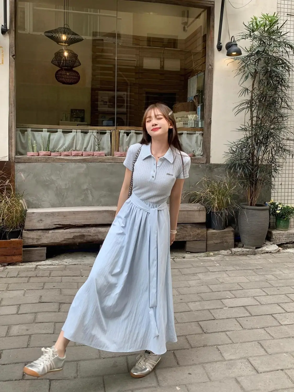 2026 Französisches Kurzarm-Hemdkleid für Damen, Sommer, Neu, Schmal geschnitten, Langes A-Linien-Kleid, Einfarbig, mit Revers, U180