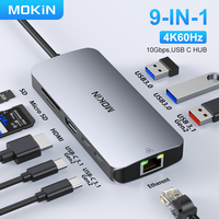 MOKiN 10Gbps Docking station 9-in-1 USB C HUB Type-C to 4K 60Hz HDMI Adapter,USB3.1 RJ45 SD PD 100W Splitter for Macbook Laptop