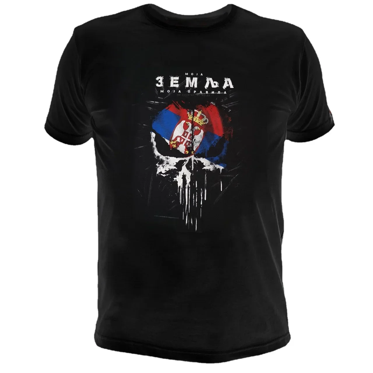 

Creative Design Serbia Flag Skull Printed T-Shirt. Summer Cotton O-Neck Short Sleeve Mens T Shirt New S-3XL