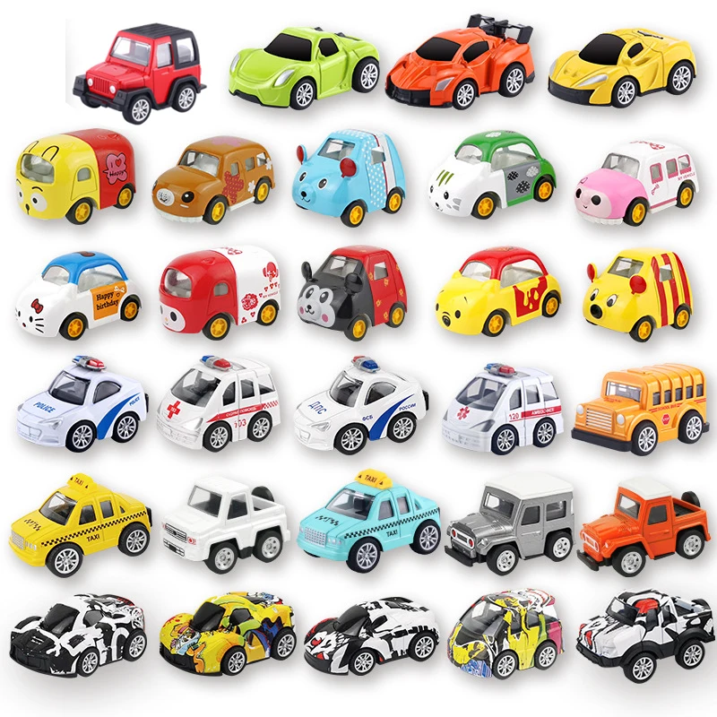 6Pcs/Set Diecast Metal Alloy Q Version Animal Car Model Pull Back Cartoon Vehicle Car Toy For Children's Birthday Gift B101