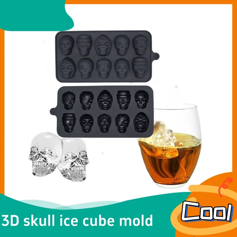 Skull Ice Cube Mold 10-Grid Skull Ice Mold For Halloween Kitchen Tools Reusable Making Accessory For Chocolate Ice Cream And