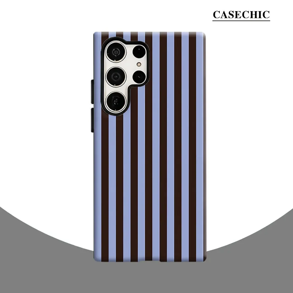 Contrasting Brown Blue Stripes Phone Case for Samsung Galaxy S26 S25 Ultra S24 S23 Ultra Plus Shockproof Double layer Back Cover