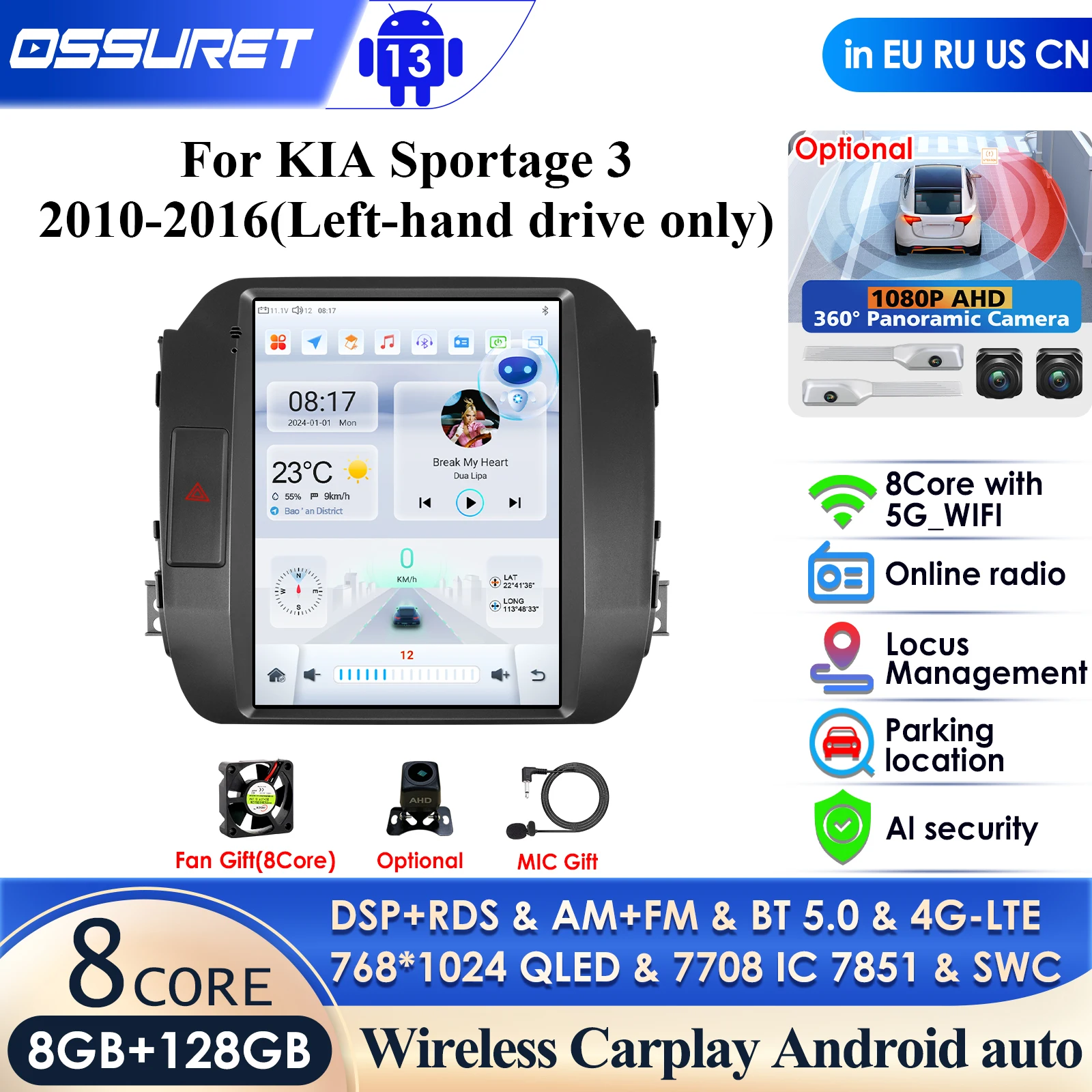 

9.7'' Tesla Style 4G CarPlay Android Auto Radio for KIA Sportage 3 2010-2016 2015 4G Car Multimedia Player GPS 2din Autoradio BT
