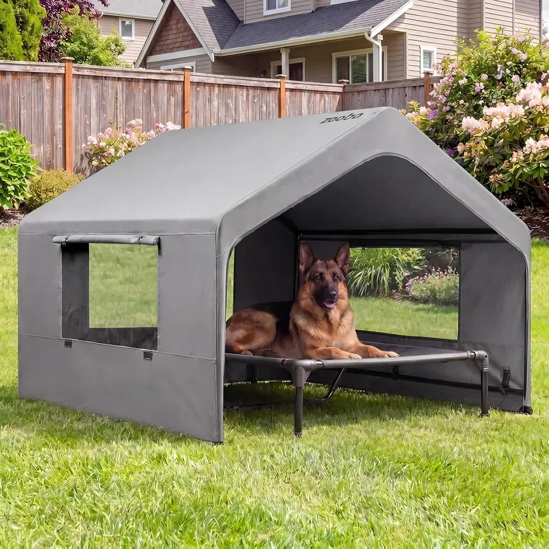 Extra Large Dog Shade with Elevated Bed Outdoor Dog House Waterproof