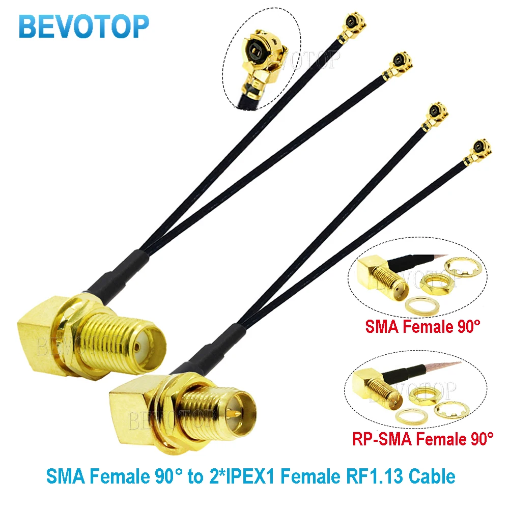 1 peça ângulo reto RP-SMA/sma fêmea para duplo u. fl fêmea jack divisor cabo rf1.13 trança wifi antena extensão jumper