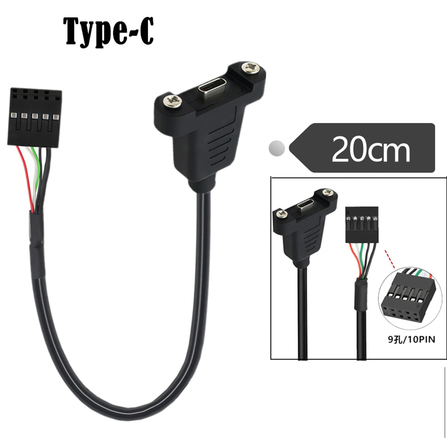 1pc 9 Pin Motherboard Header Dupont to USB C Female Panel Mount Screw Hole Converter Adapter Cable PC Case Front Modification