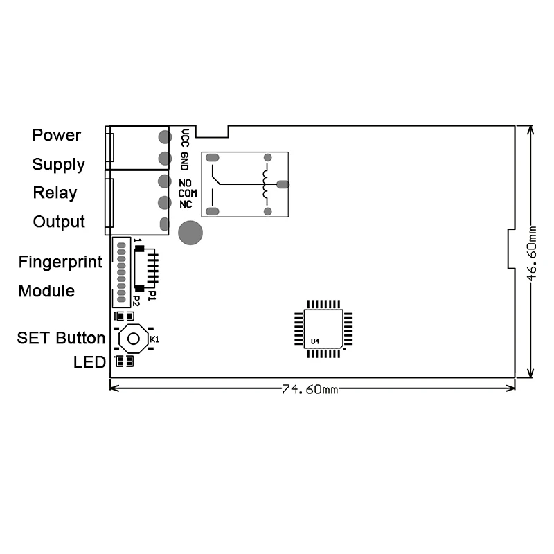 K226+G16 DC10-30V Password Fingerprint Control Board Relay Output Admin/User Fingerprint/Password For Door Access Control System