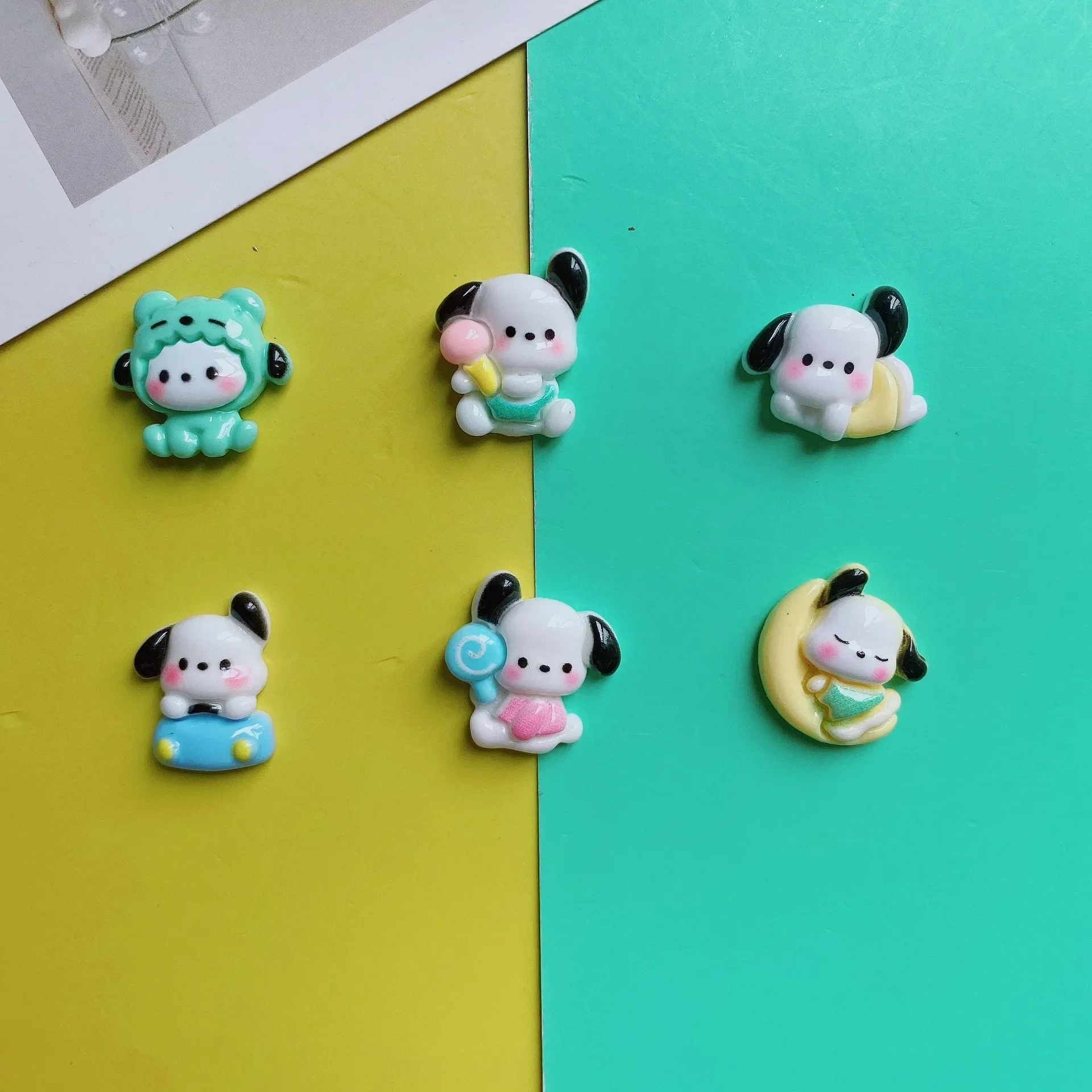 10pcs Cute Cartoon Moon Pacha Dog Mobile Phone Case Keychain Hair Rope Hairpin Diy Cream Glue Resin Accessories