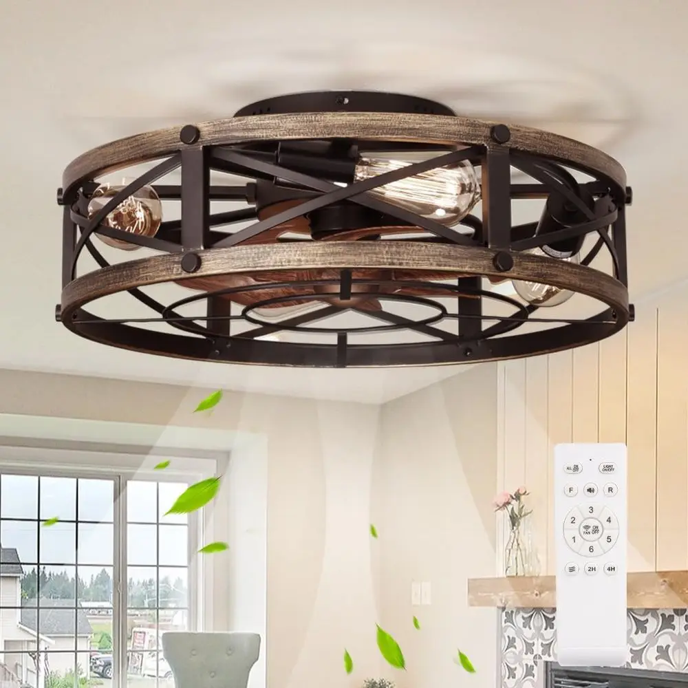 19 Rustic Style Ceiling Fan with Light and Remote for Kitchen or Bedroom - ETL Certified