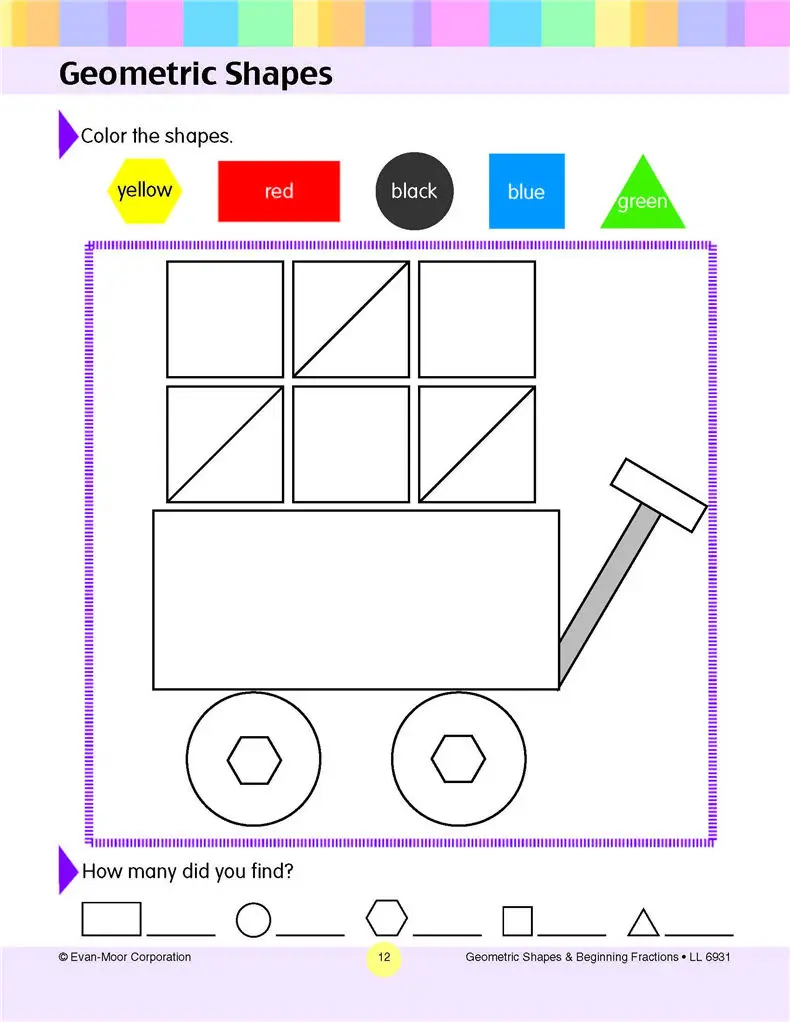 Evan-Moor Geometric Shapes & Beginning Fractions (The Learning Line) aged 5 6 7 8 English books 9781596731936