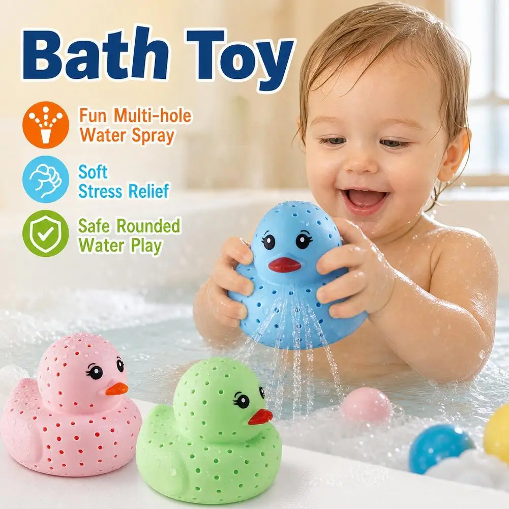 Baby Bath Toy Cute Water Spray Duck Multi Hole Shower Toys Safe Soft Squeeze Spraying Duck For Bathroom