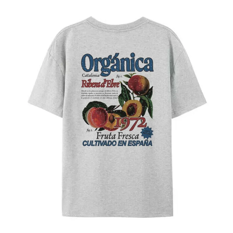 90s Vintage Back Print Peach T-Shirts Women Cottagecore Aesthetic T Shirt Cute Fruit Graphic Tees Unisex Loose Retro Boho Tops