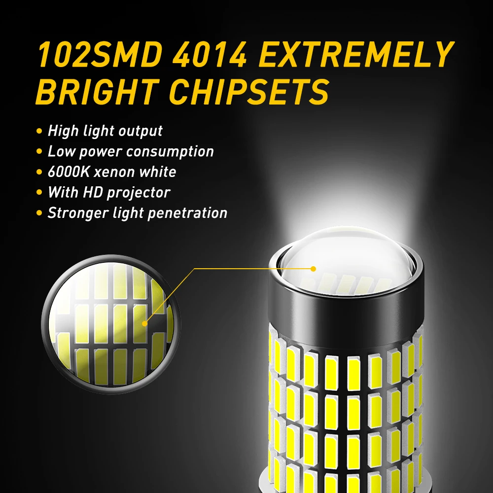 AUXITO 2Pcs 7443 W21/5W LED Bulbs Lamp 6000K White T20 7440 W21W LED With HD Projector For Car Reverse Tail DRL Driving Lights