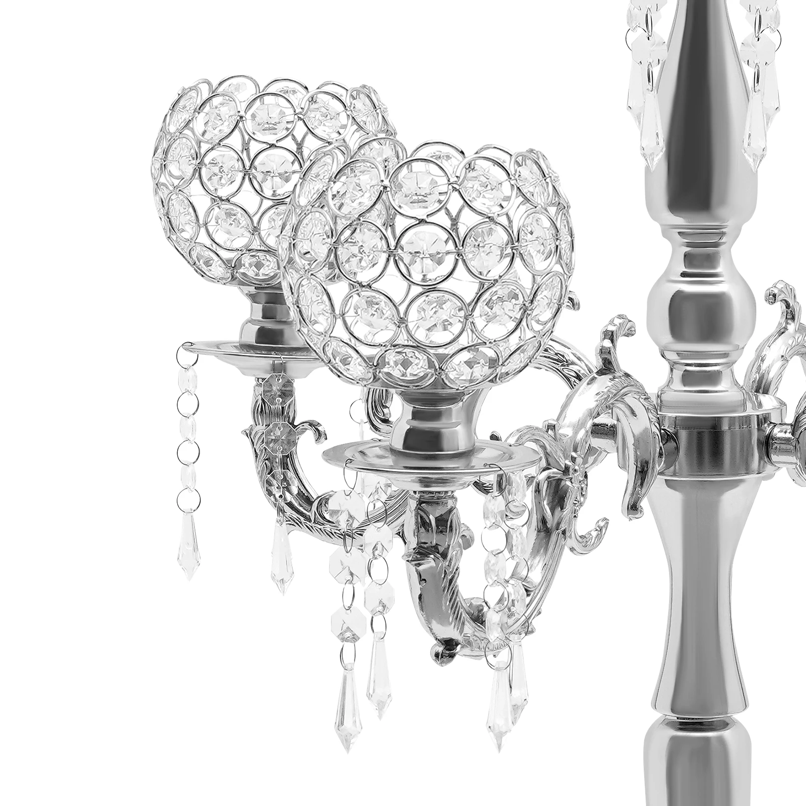 35In Silver 4-Arm Crystal Candelabra with 1-Arm Vase -Candle & Floral Holder, Centerpiece Decor for Wedding,Halloween, Christmas