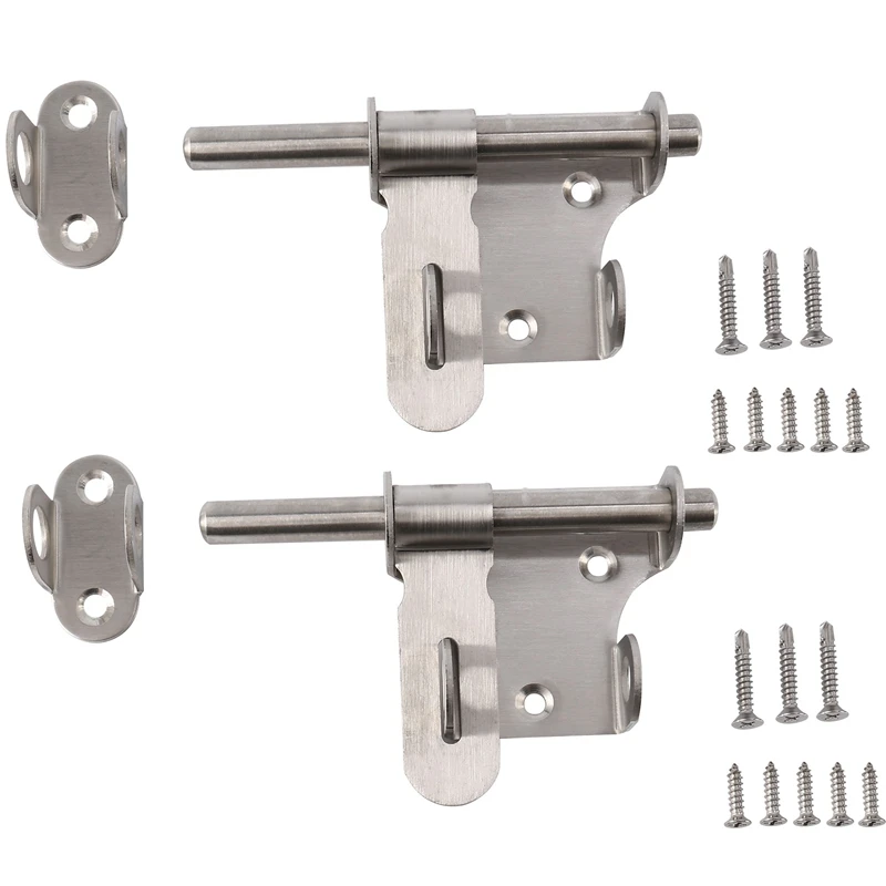 

FULL-2Pcs Slide Bolts Lock Stainless Steel Latch Heavy Duty Door Bolt Sliding Door Latch For Doors Gates Bathroom Pet Doors