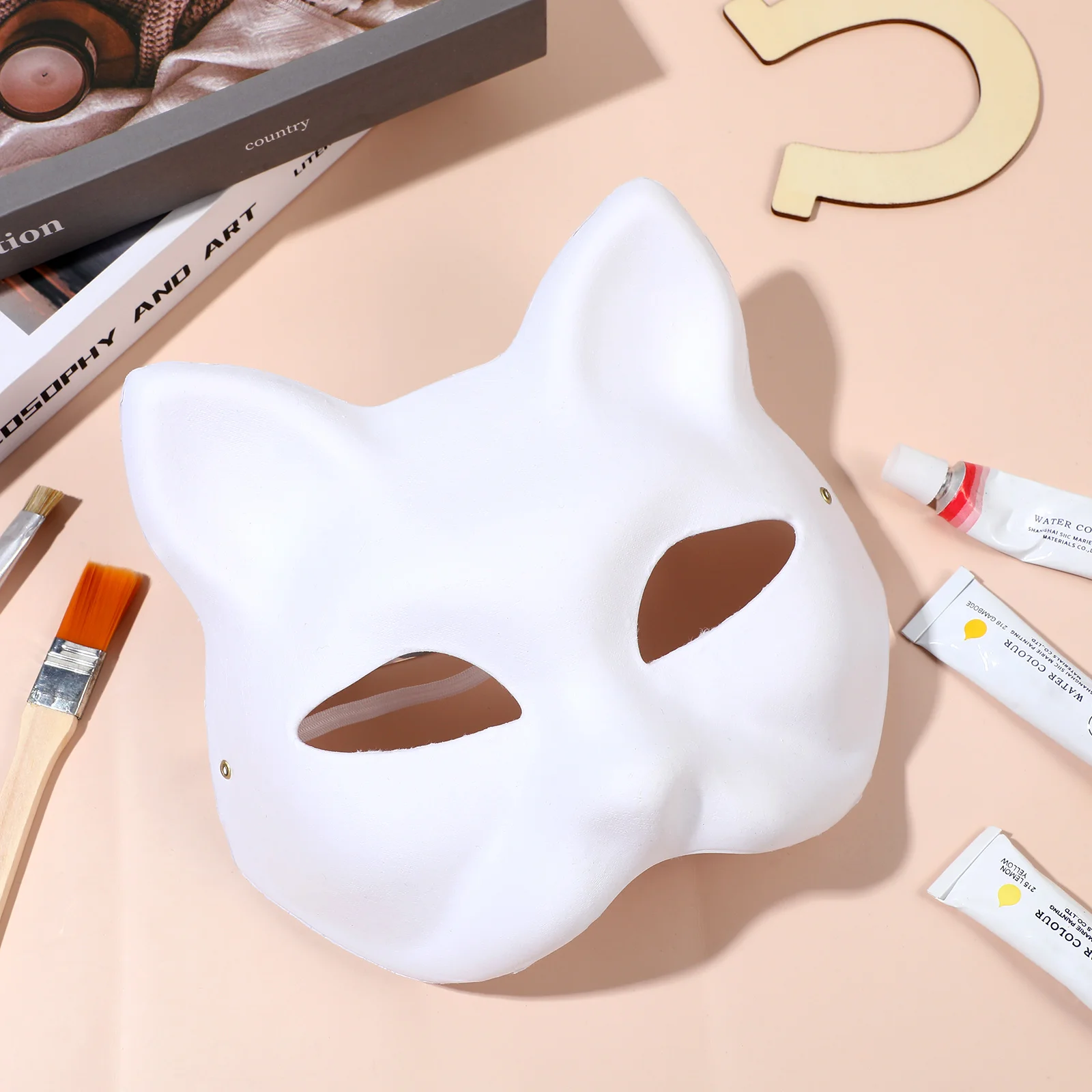 

5pcs White Fox Mask Cat Mask Halloween Paper Mache Unpainted Blank Hand Painted Masks Paper Masks for Party Decoration